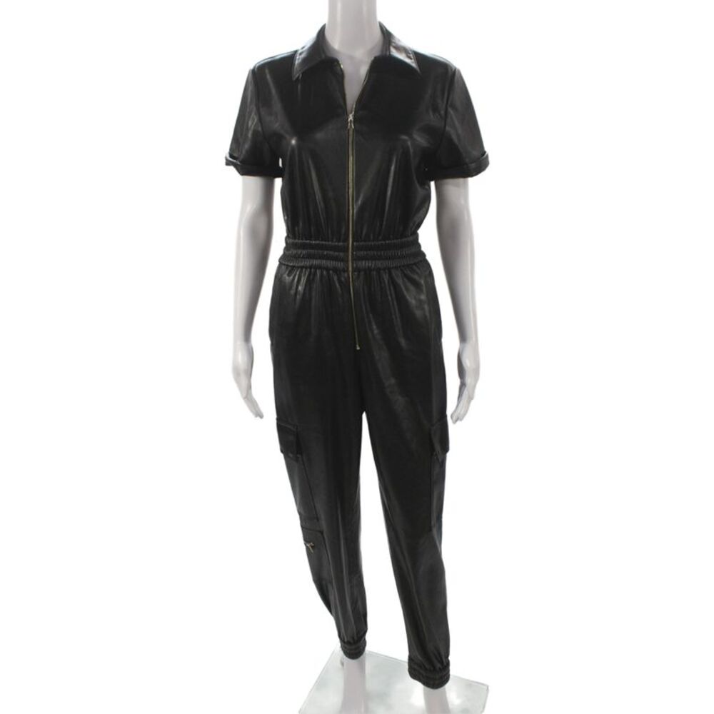 Alice + Olivia Women Collared Short Sleeve Black Jumpsuit Zip Size 4